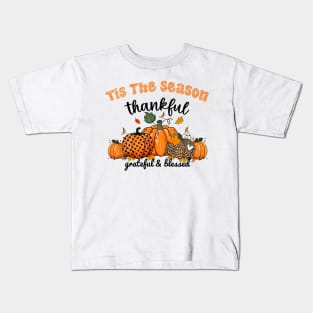 Tis The Season Latte Pumpkin Spice Thankful Happy Fall Thanksgiving Kids T-Shirt